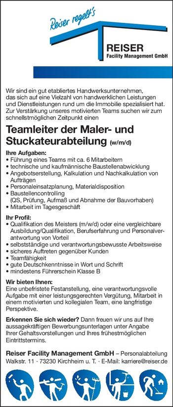 Teamleiter Maler/Stuckateure