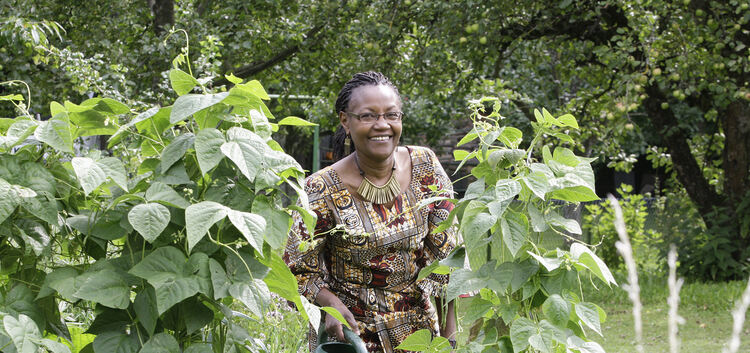 In Waceke Romigs Gemüsegarten wachsen deutsche Stangenbohnen neben afrikanischem Kohl. Foto: Jean-Luc Jacques