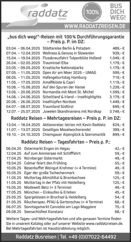 Bus dich weg - 100%Durchführungsgarantie