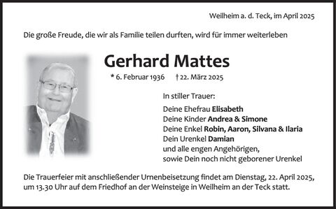 Trauer Gerhard Mattes