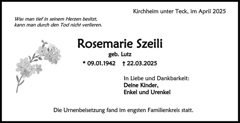 Trauer Rosemarie Szeili