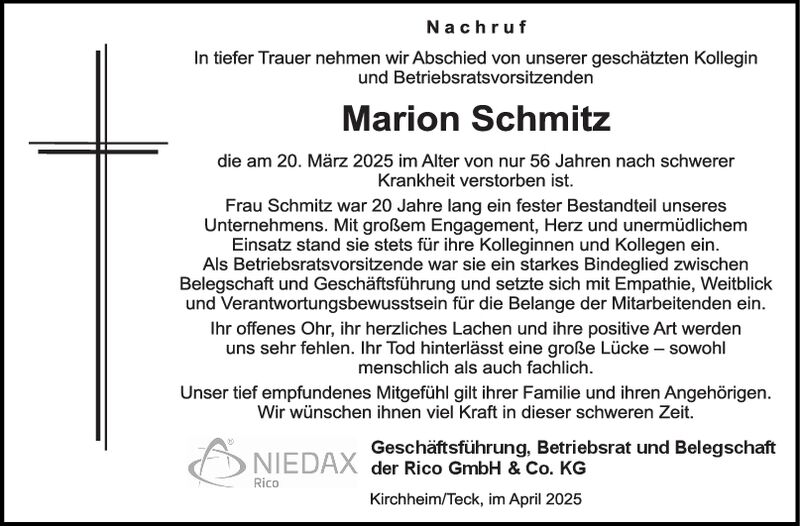 Nachruf Marion Schmitz
