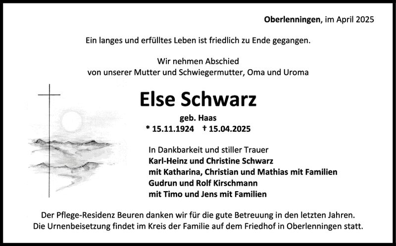 Trauer Else Schwarz
