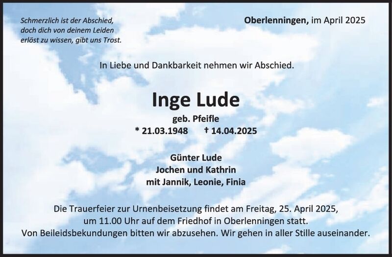 Trauer Inge Lude