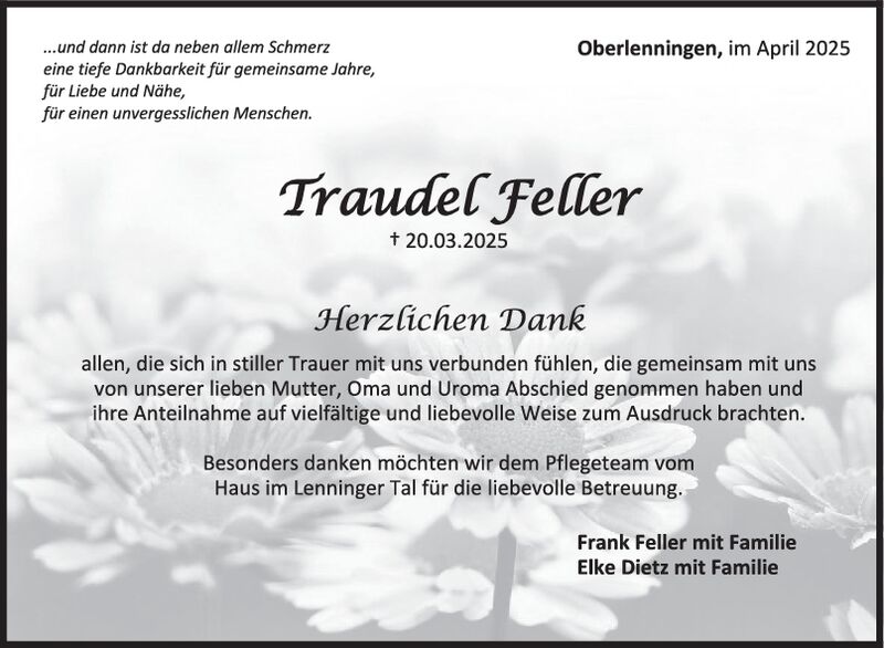 Danksagung Traudel Feller