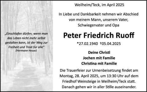 Trauer Peter Friedrich Ruoff