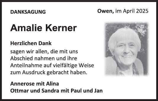 Danksagung Amalie Kerner