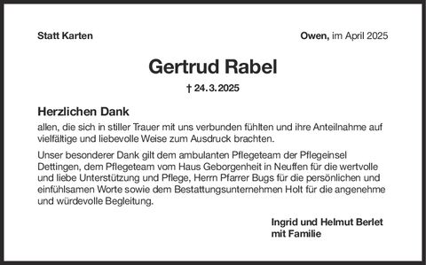 Danksagung Gertrud Rabel
