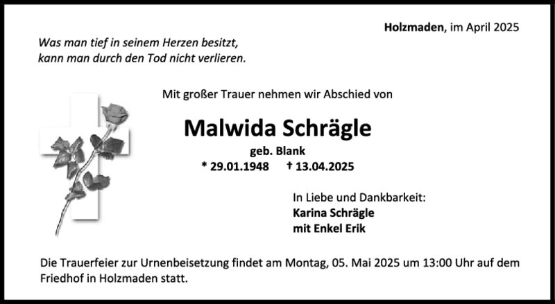 Trauer Malwida Schrägle