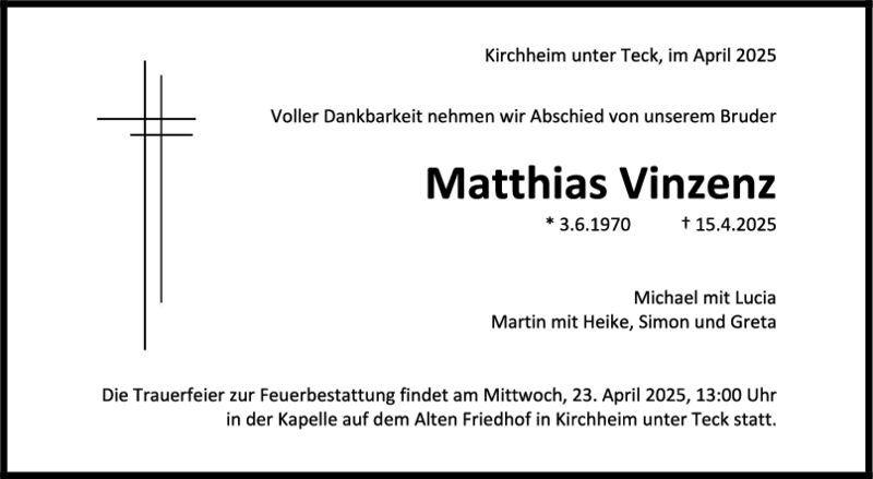 Trauer Matthias Vinzenz