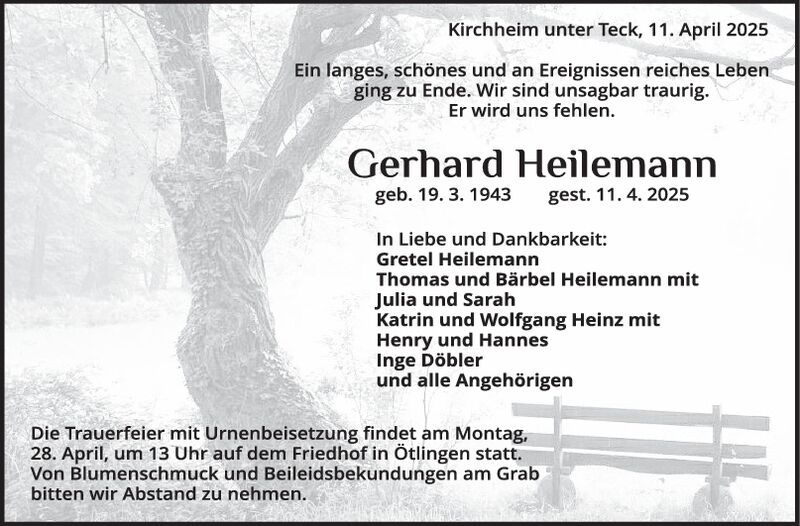 Trauer Gerhard Heilemann Trauer Gerhard Heilemann