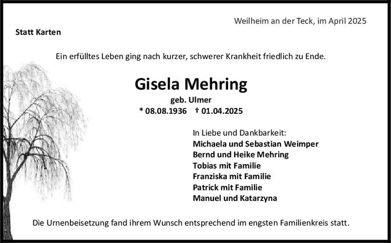 Trauer Gisela Mehring
