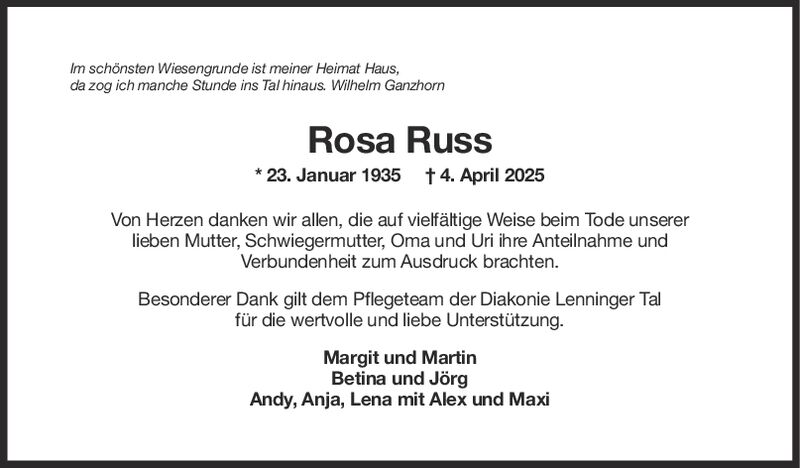Danksagung Rosa Russ
