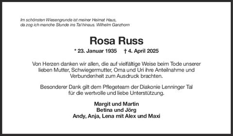 Danksagung Rosa Russ