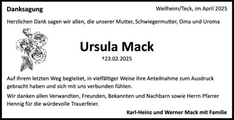 Danksagung Ursula Mack