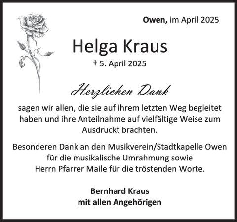 Danksagung Helga Kraus