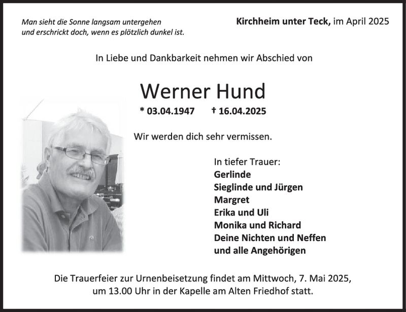 Trauer Werner Hund