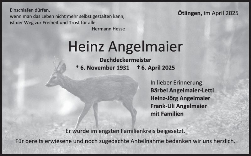 Trauer Heinz Angelmaier