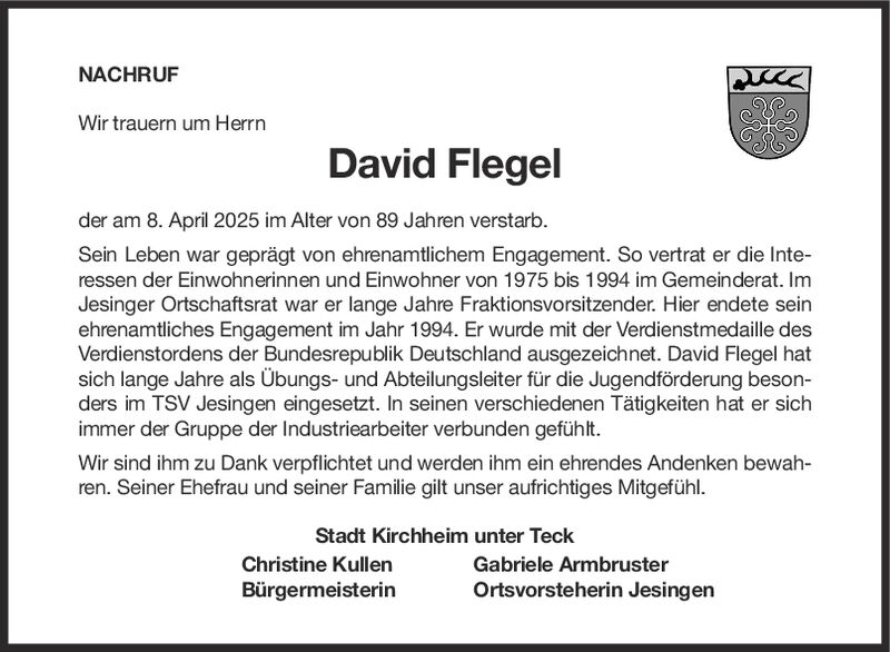 Nachruf David Flegel