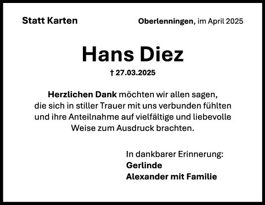 Danksagung Hans Diez