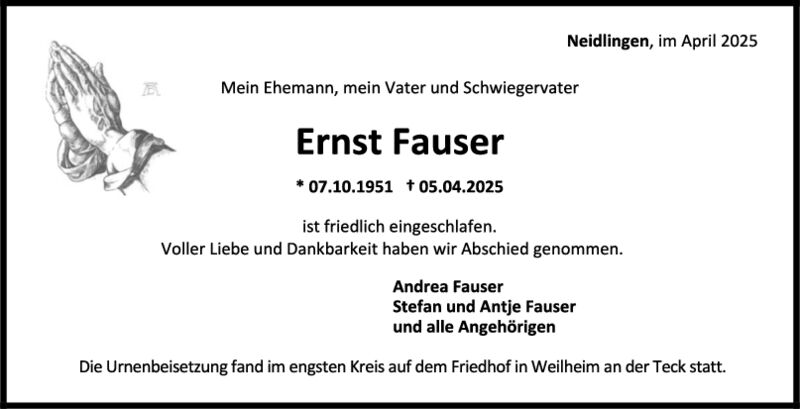 Trauer Ernst Fauser