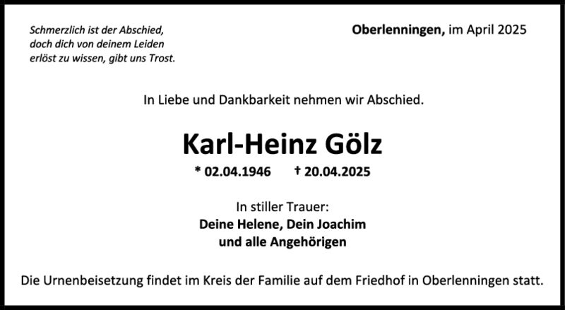 Trauer Karl-Heinz Gölz