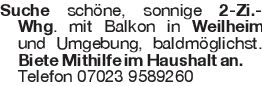 Suche schöne, sonnige 2-Z