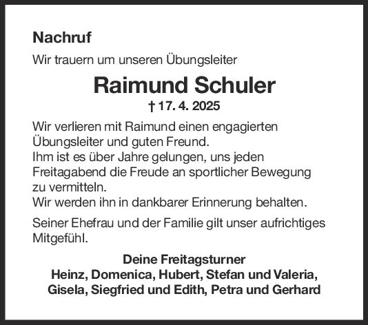 Nachruf Raimund Schuler