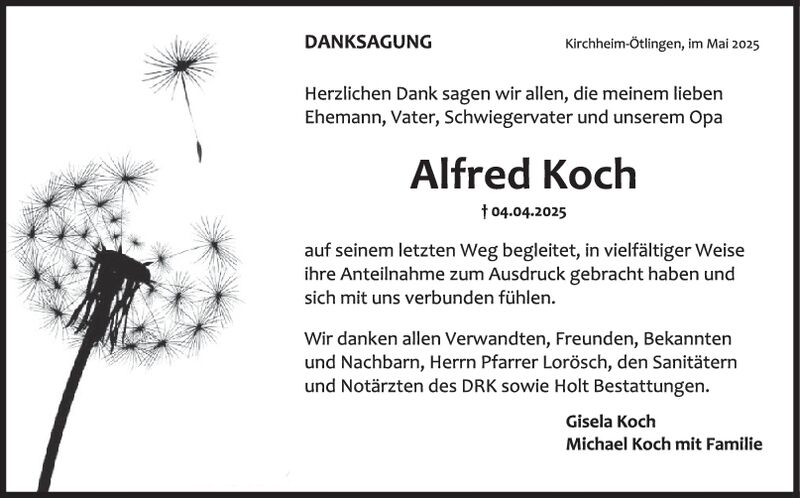 Danksagung Alfred Koch