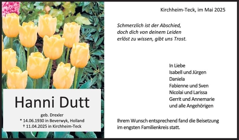 Trauer Hanni Dutt
