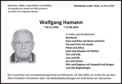 Trauer Wolfgang Hamann