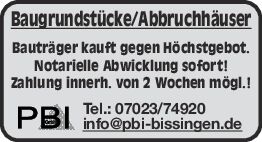 Baugrundstücke / Abbruchhäuser