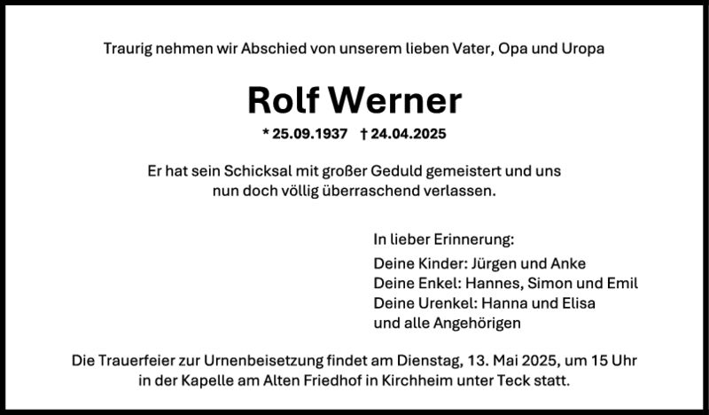 Trauer Rolf Werner