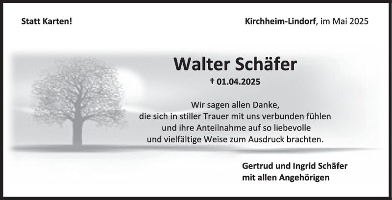 Danksagung Walter Schäfer