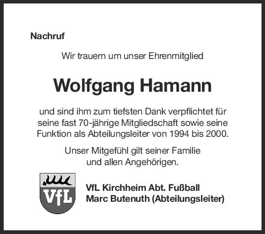 Nachruf Wolfgang Hamann