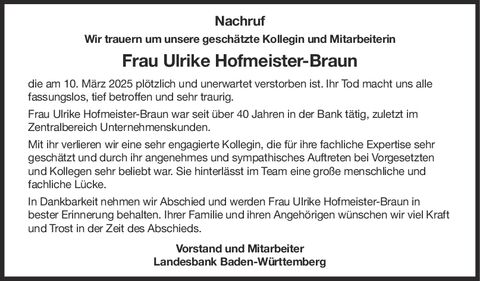 Nachruf Ulrike Hofmeister Braun