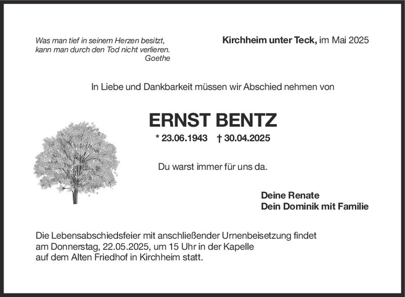 Trauer Ernst Bentz