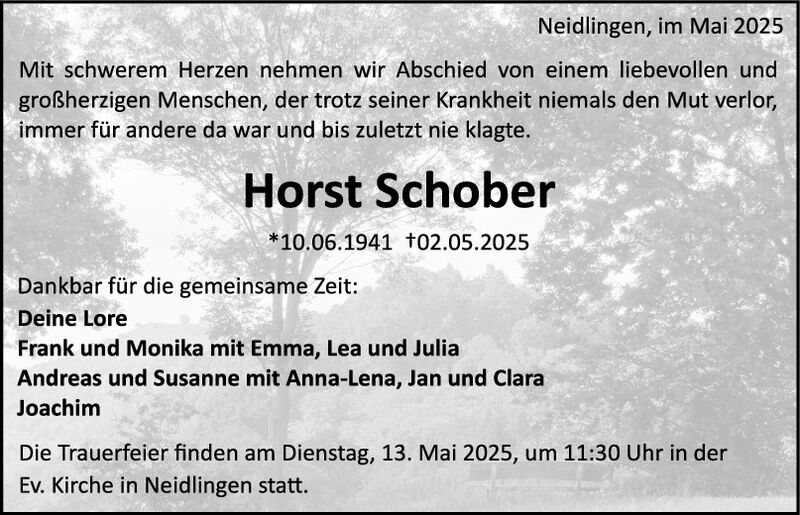 Trauer Horst Schober