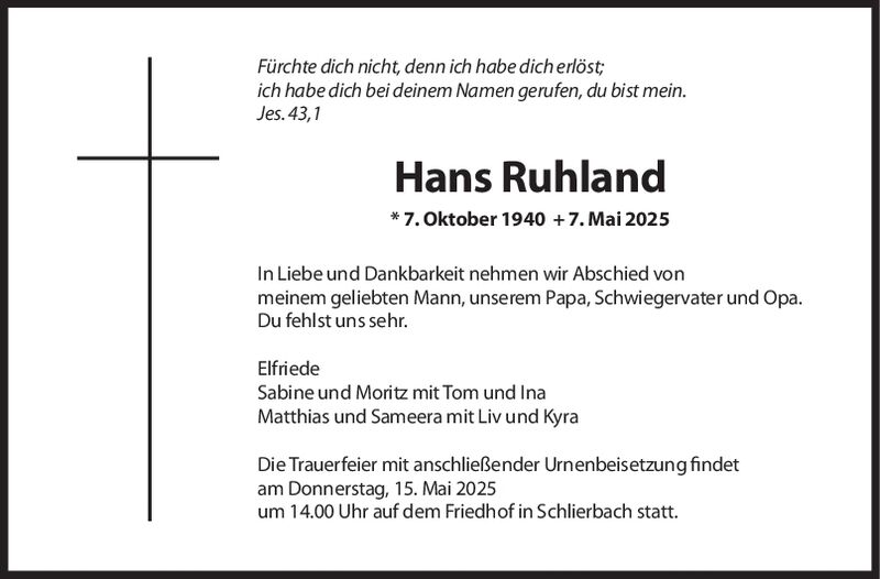Trauer Hans Ruhland
