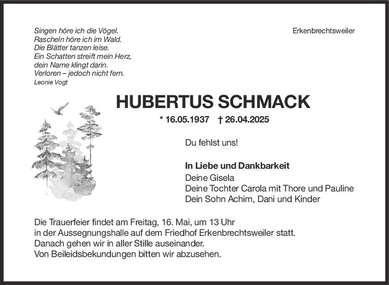 Trauer Hubertus Schmack