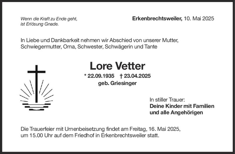 Trauer Lore Vetter