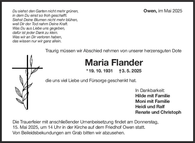 Trauer Maria Flander