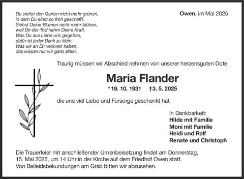 Trauer Maria Flander