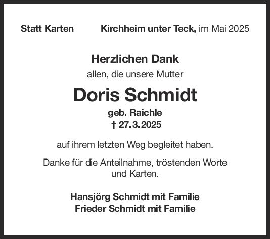 Danksagung Doris Schmidt