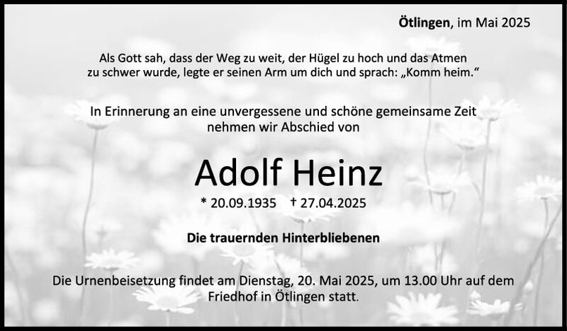 Trauer Adolf Heinz