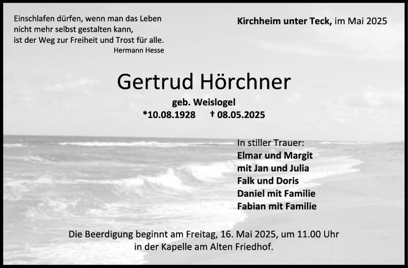 Trauer Gertrud Hörchner