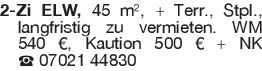2-Zi ELW, 45 m², + Terr.,