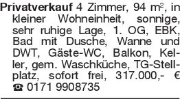 Privatverkauf 4 Zimmer, 9