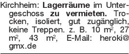 Kirchheim: Lagerräume im