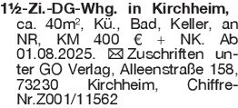 1½-Zi.-DG-Whg. in Kirchhe